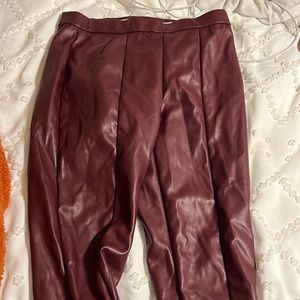 Burgundy leather leggings